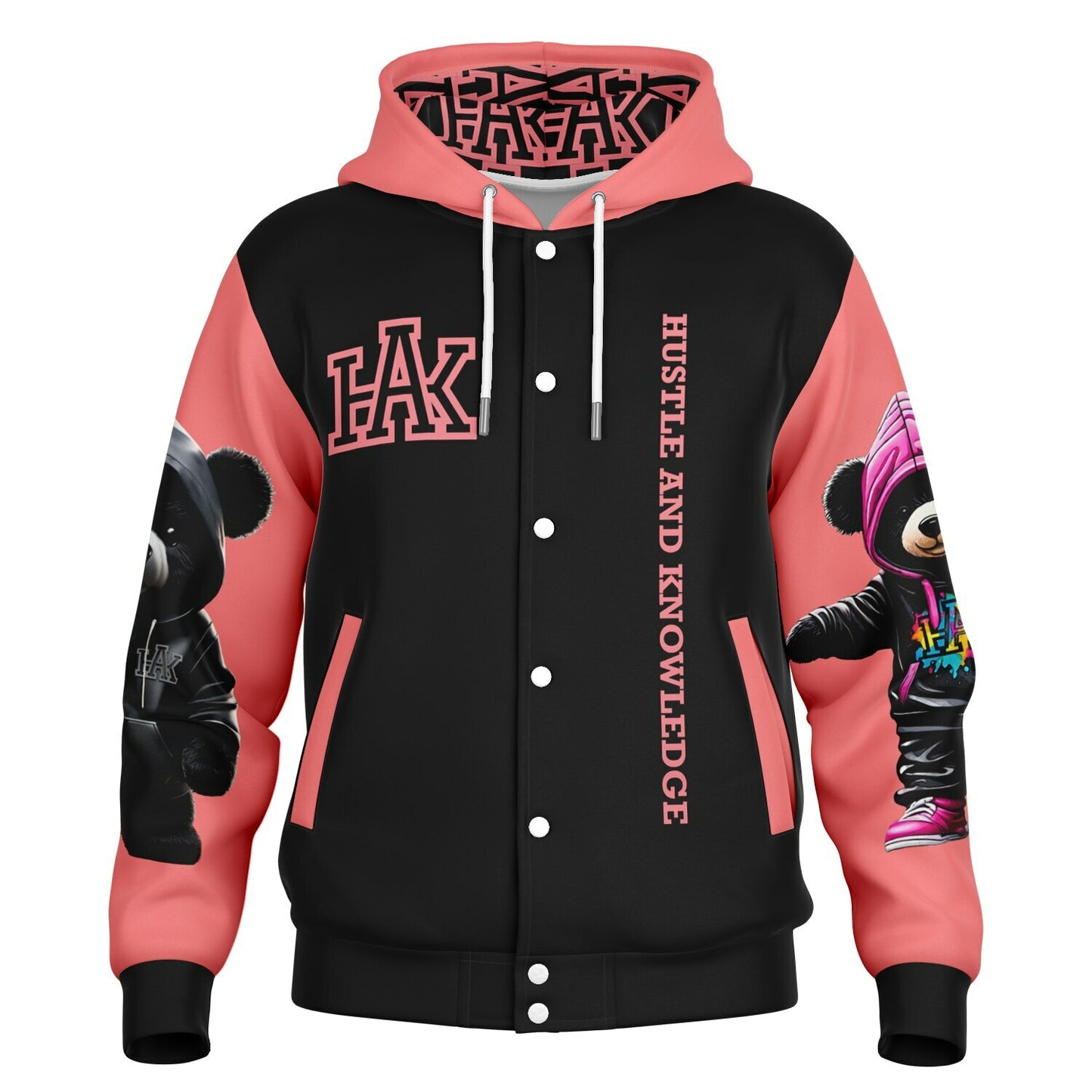 WOMANS Heavyweight Hooded Baseball Jacket - AOP