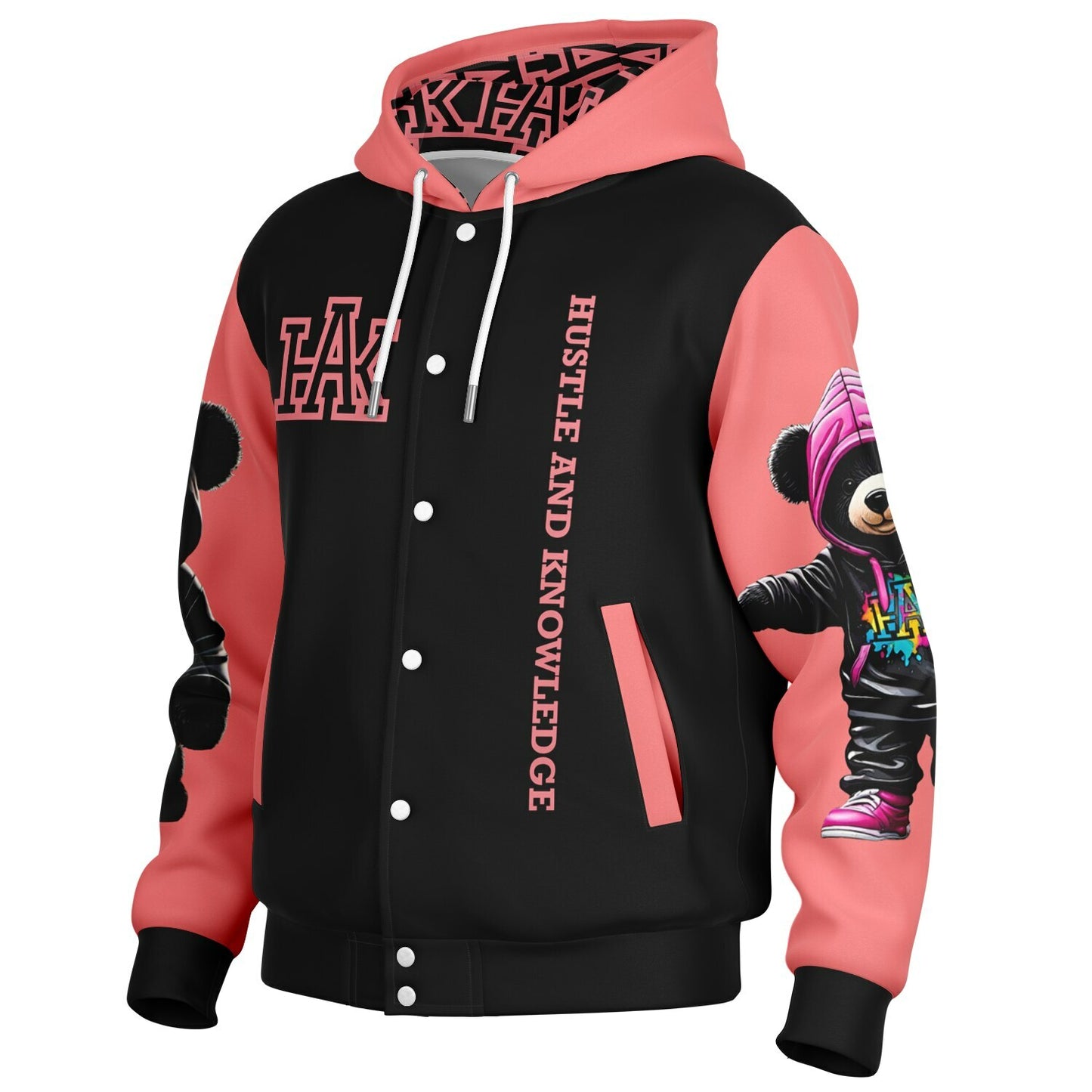 WOMANS Heavyweight Hooded Baseball Jacket - AOP