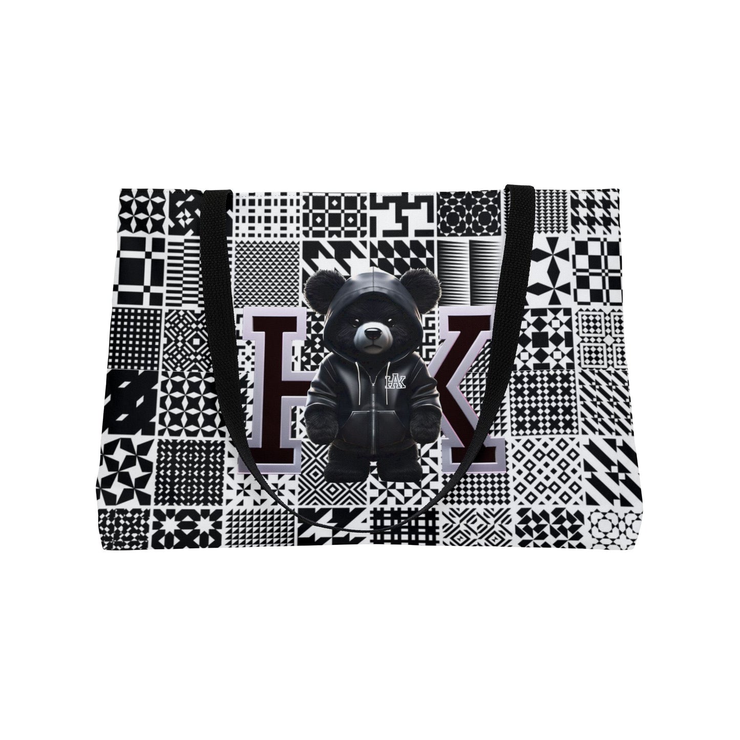 Stylish Black & White Weekender Tote Bag with Graphic Prints