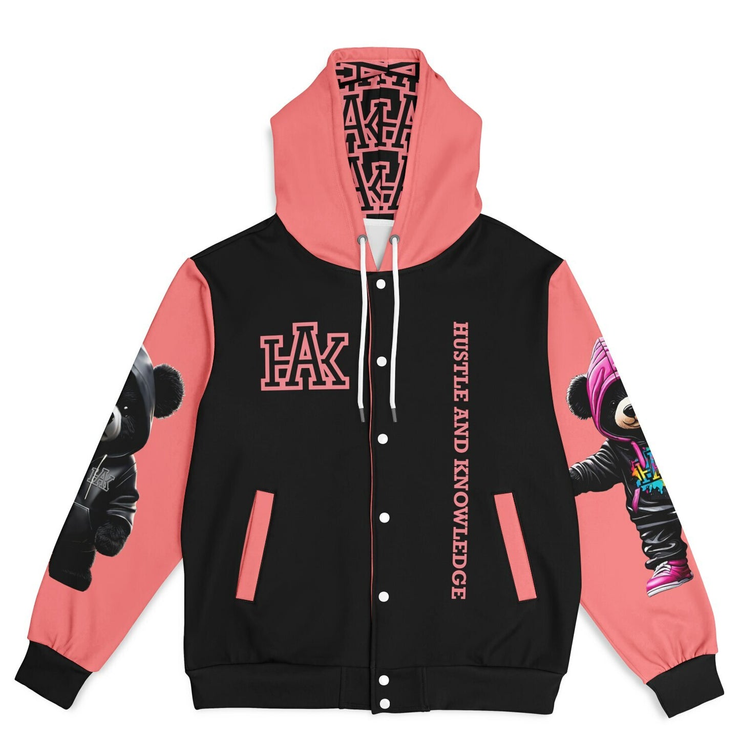 WOMANS Heavyweight Hooded Baseball Jacket - AOP