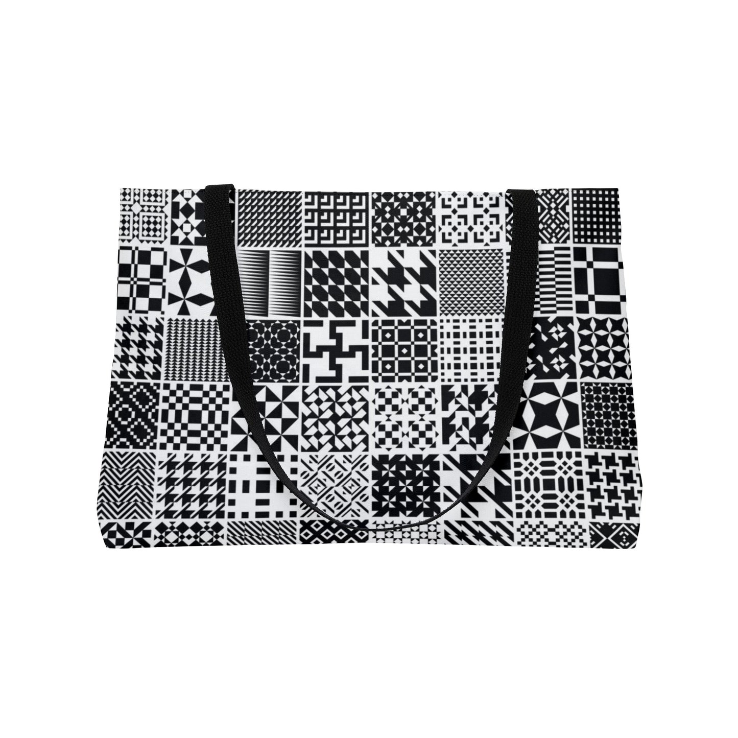 Stylish Black & White Weekender Tote Bag with Graphic Prints