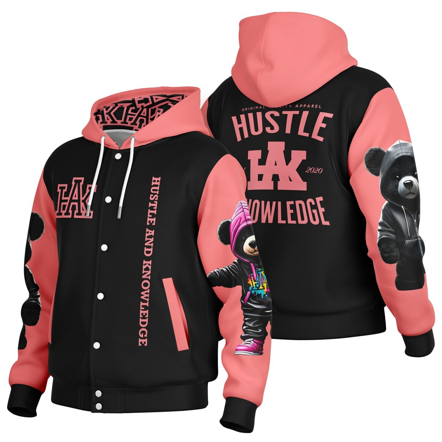WOMANS Heavyweight Hooded Baseball Jacket - AOP