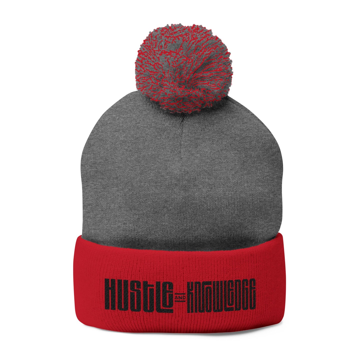 Hustle and Knowledge Pom-Pom Knit Cap