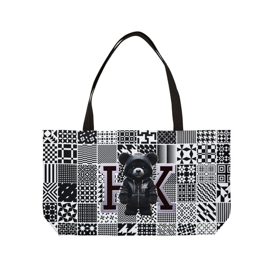 Stylish Black & White Weekender Tote Bag with Graphic Prints