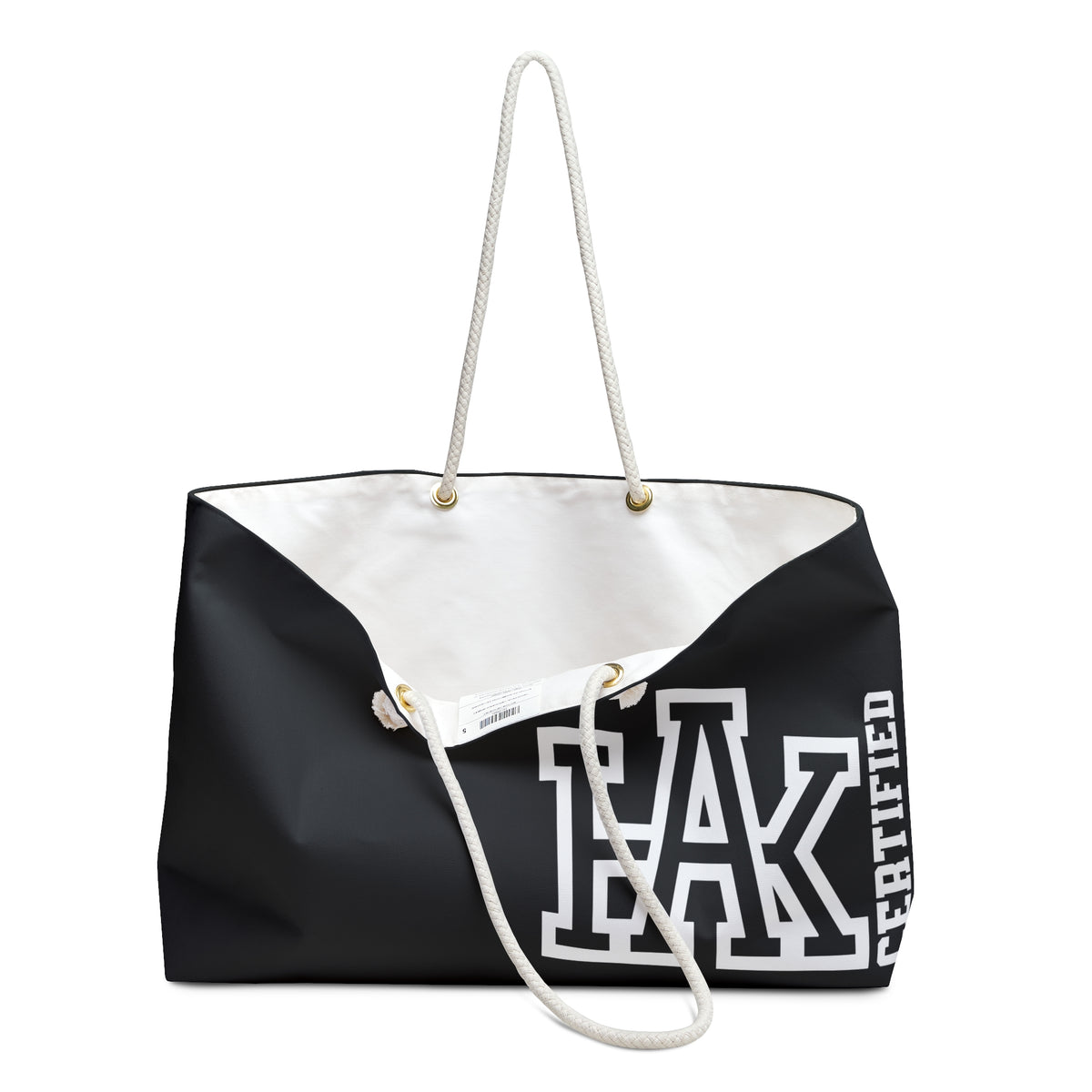 Hustle & Knowledge Weekender Bag — Black Rope-Handle Travel Tote