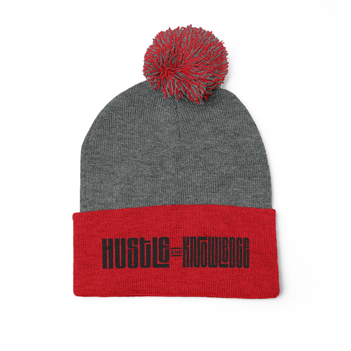 Hustle and Knowledge Pom-Pom Knit Cap