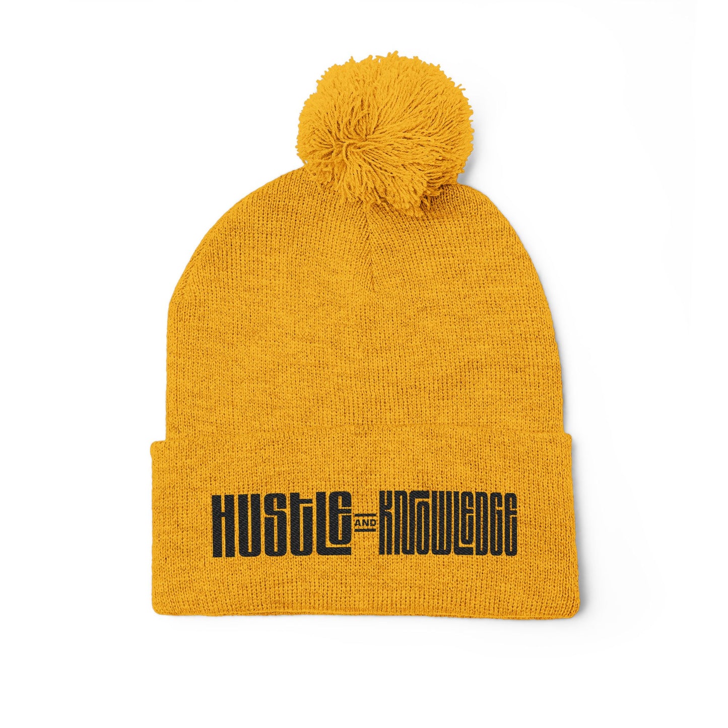Hustle and Knowledge Pom-Pom Knit Cap
