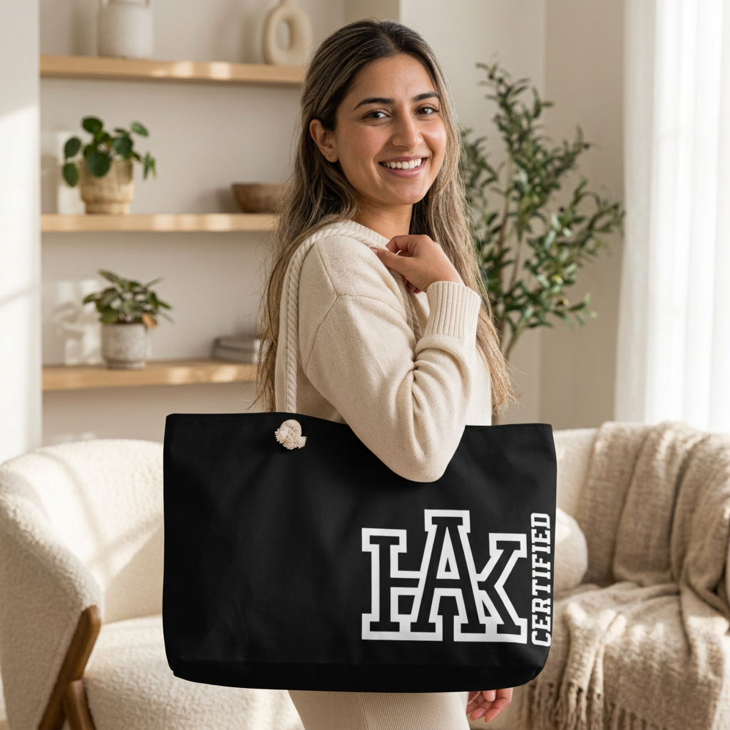 Hustle & Knowledge Weekender Bag — Black Rope-Handle Travel Tote