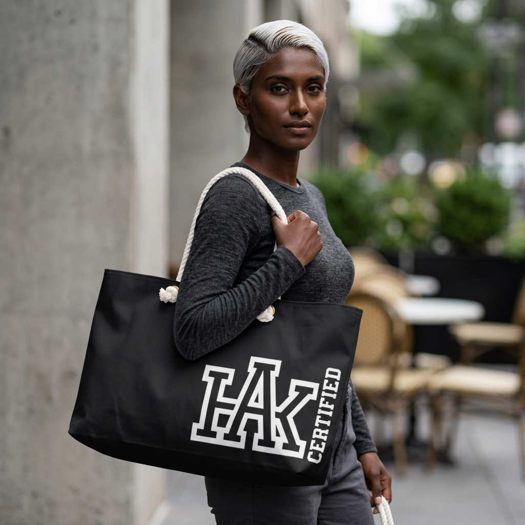 Hustle & Knowledge Weekender Bag — Black Rope-Handle Travel Tote