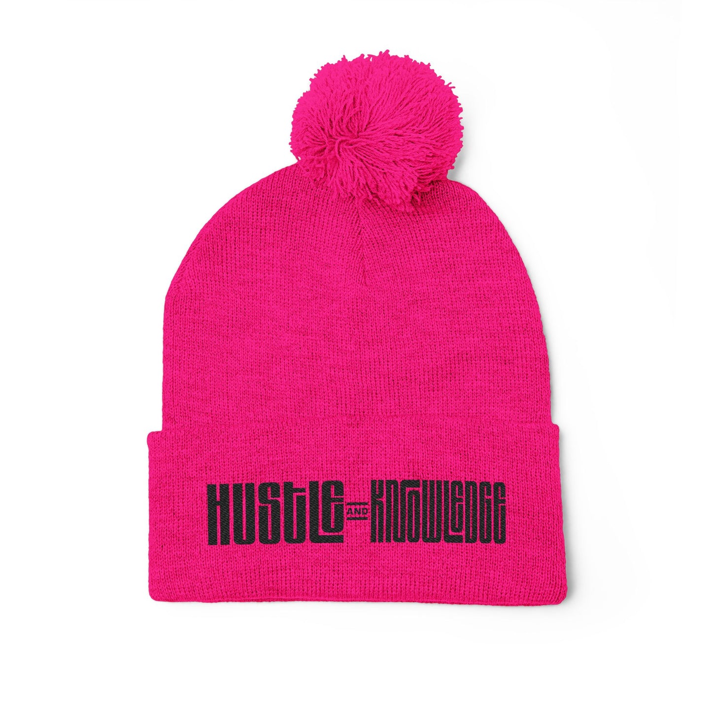 Hustle and Knowledge Pom-Pom Knit Cap