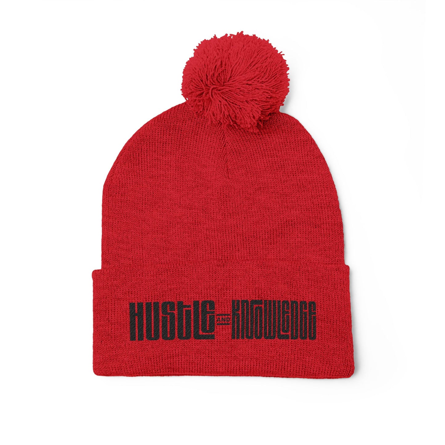 Hustle and Knowledge Pom-Pom Knit Cap