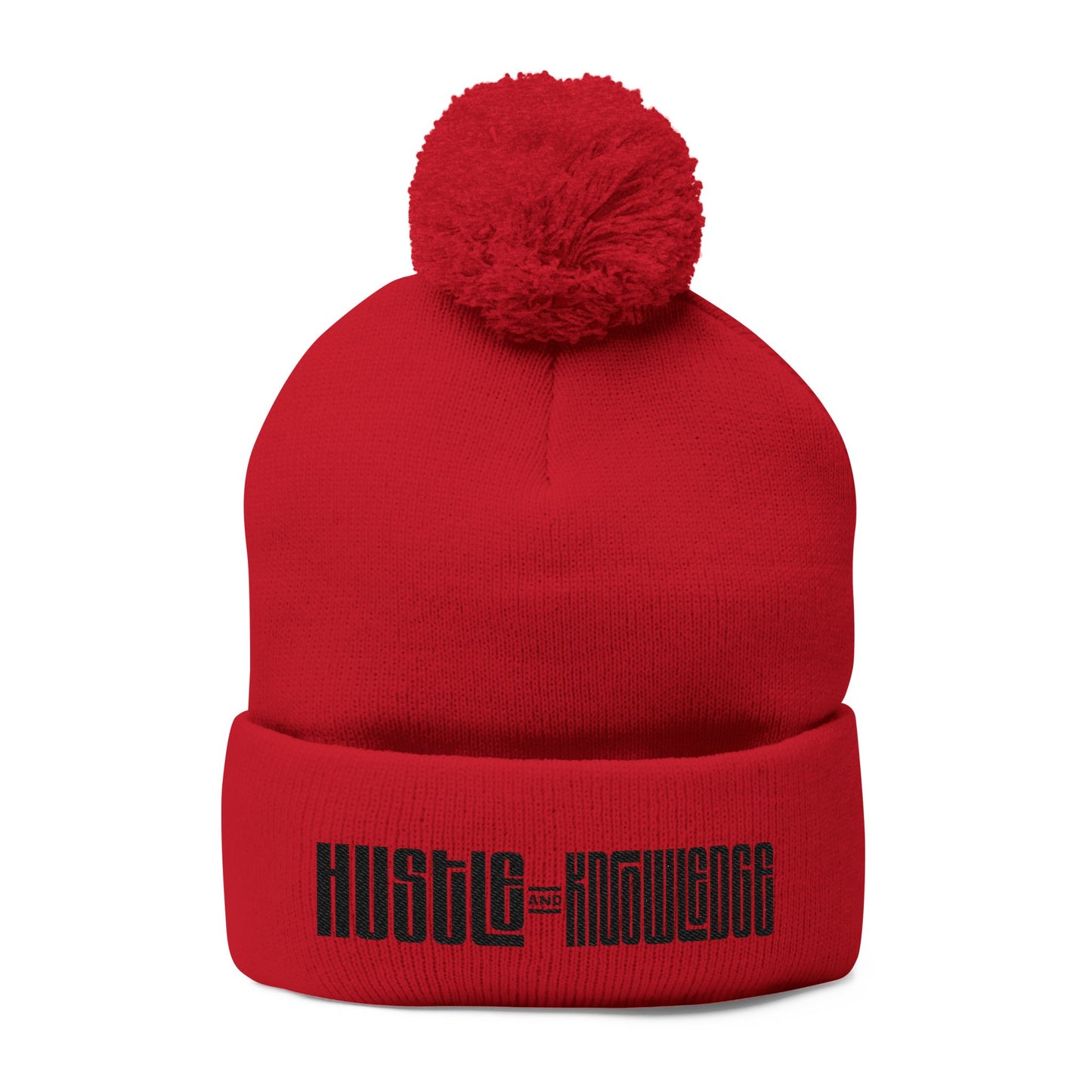 Hustle and Knowledge Pom-Pom Knit Cap