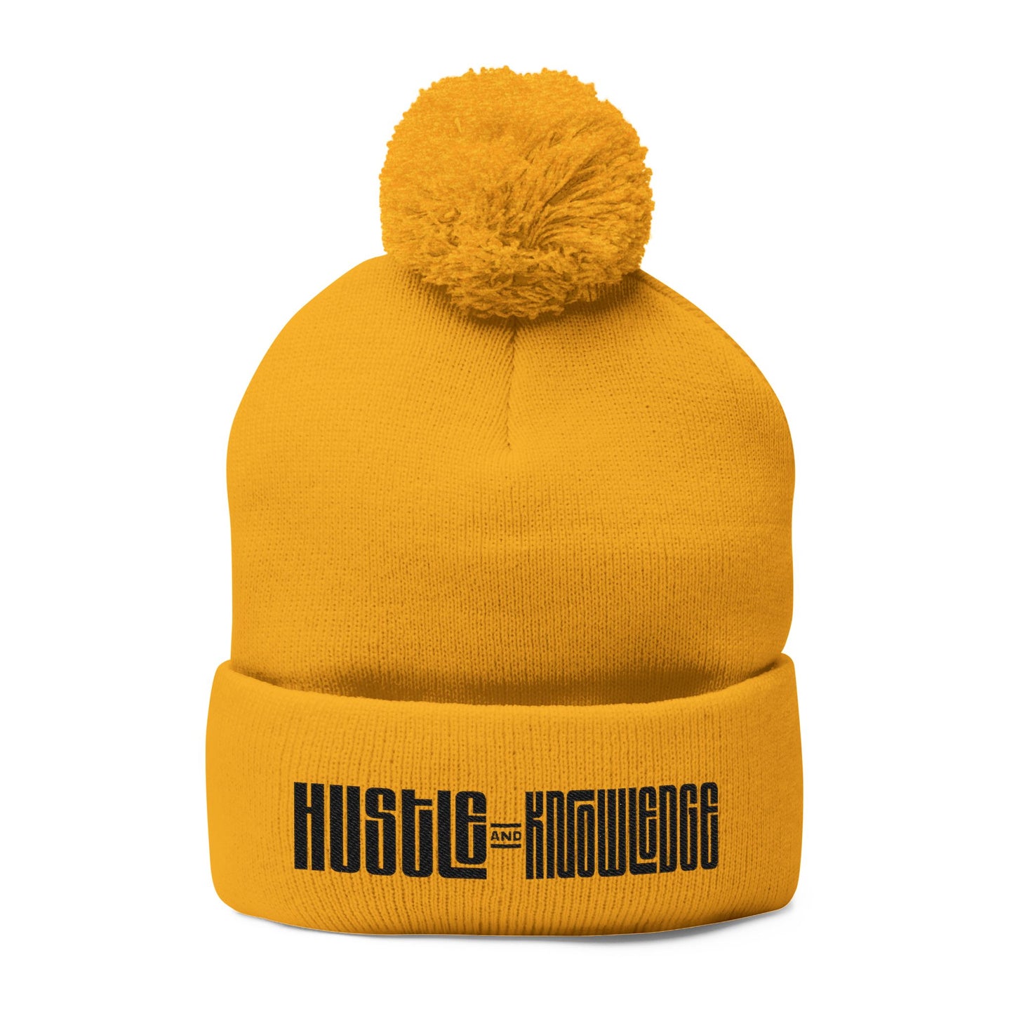 Hustle and Knowledge Pom-Pom Knit Cap