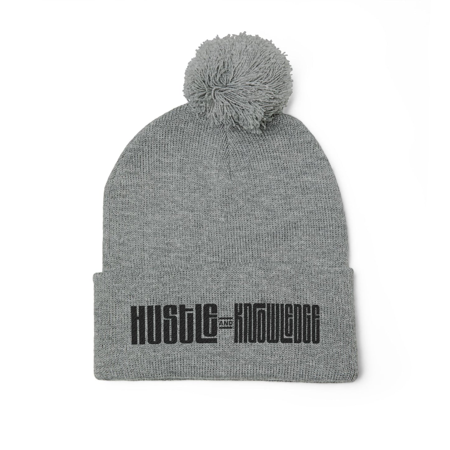 Hustle and Knowledge Pom-Pom Knit Cap