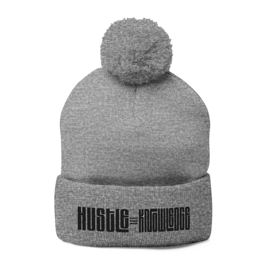 Hustle and Knowledge Pom-Pom Knit Cap