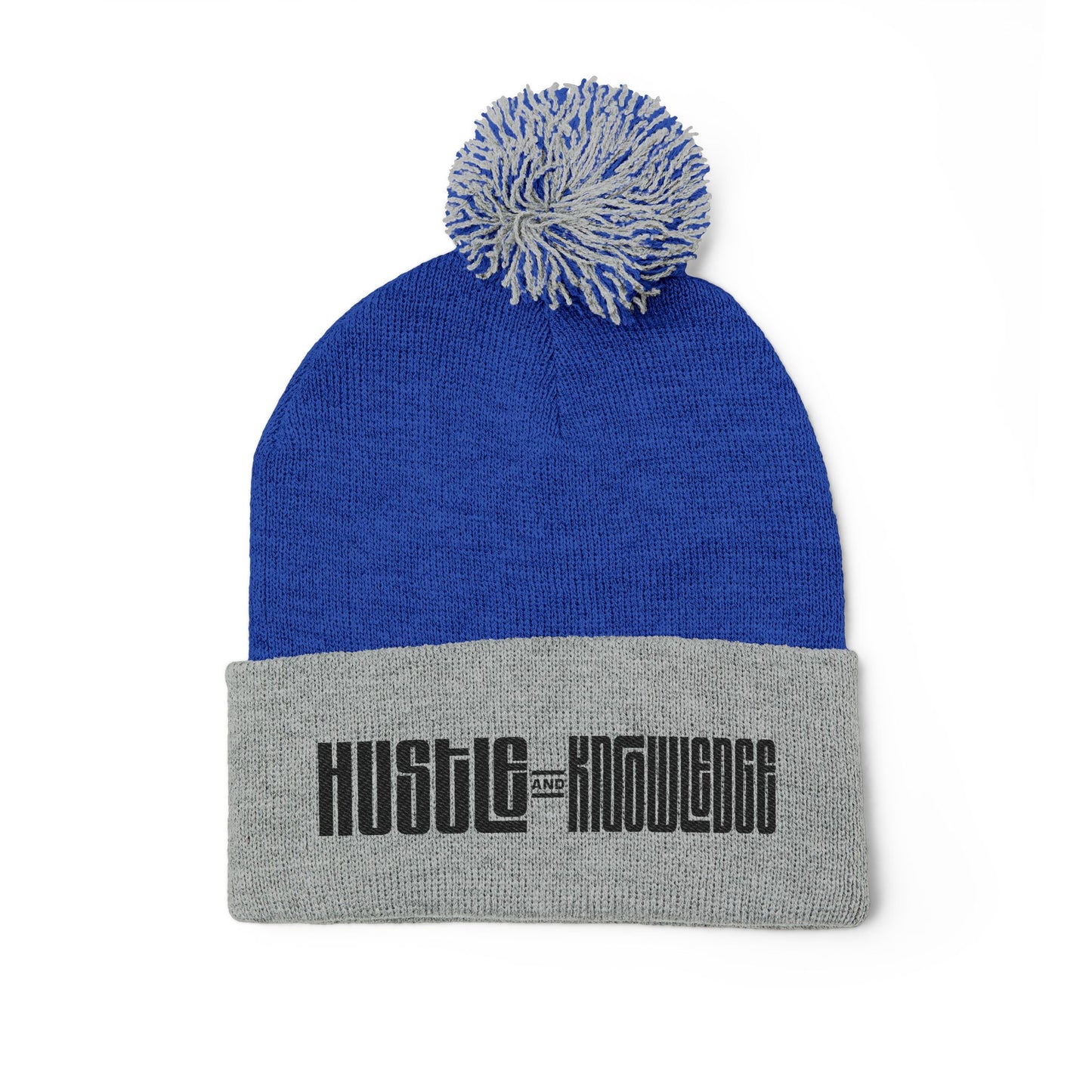 Hustle and Knowledge Pom-Pom Knit Cap