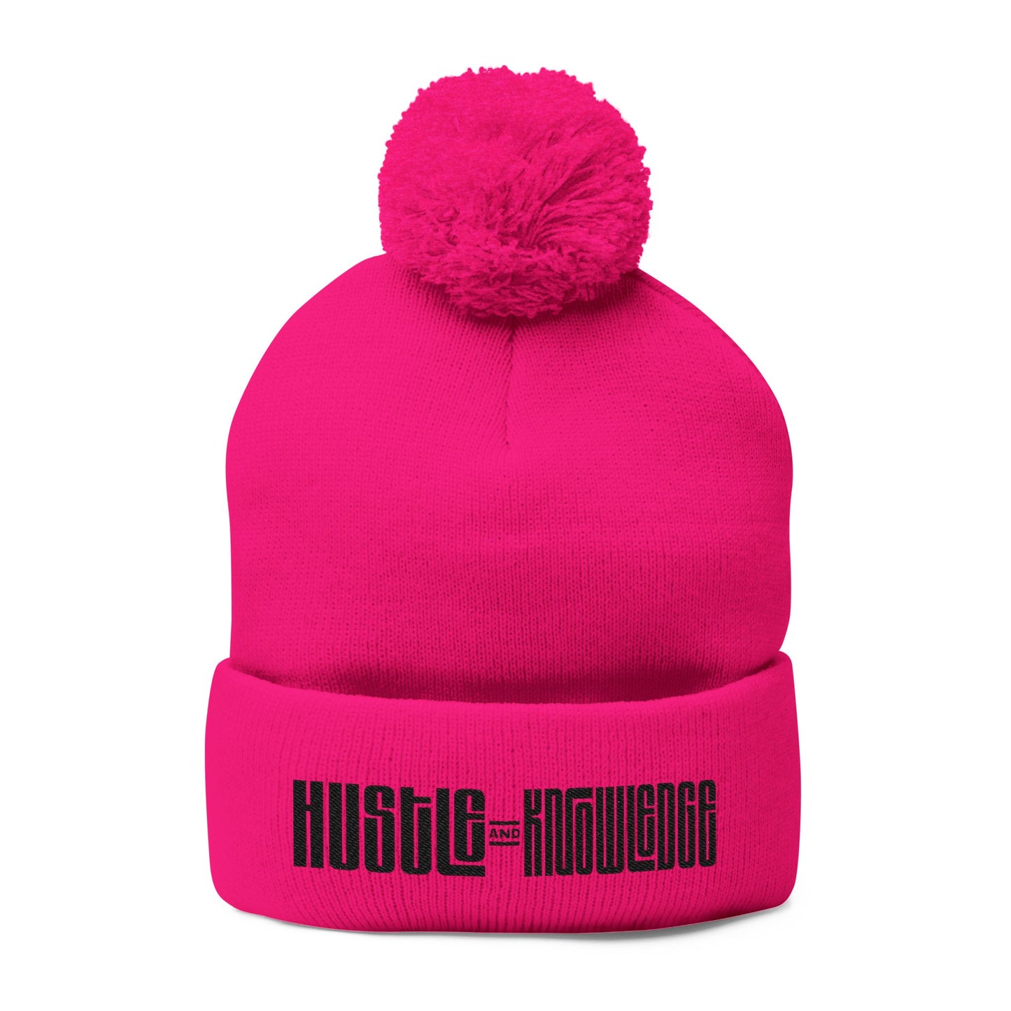 Hustle and Knowledge Pom-Pom Knit Cap