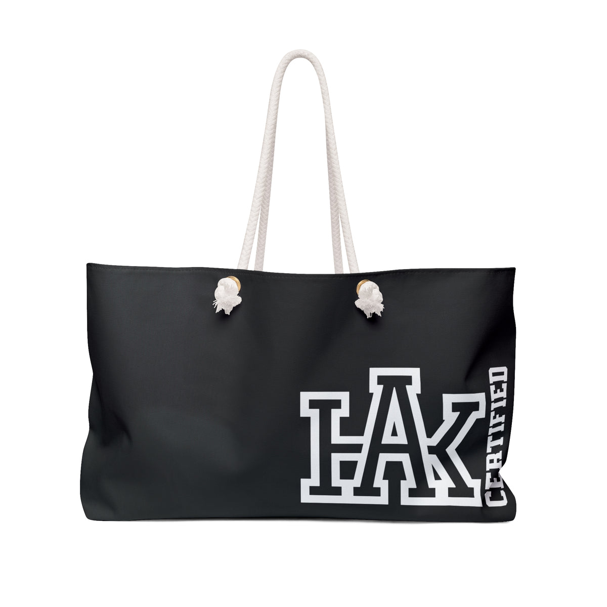 Hustle & Knowledge Weekender Bag — Black Rope-Handle Travel Tote