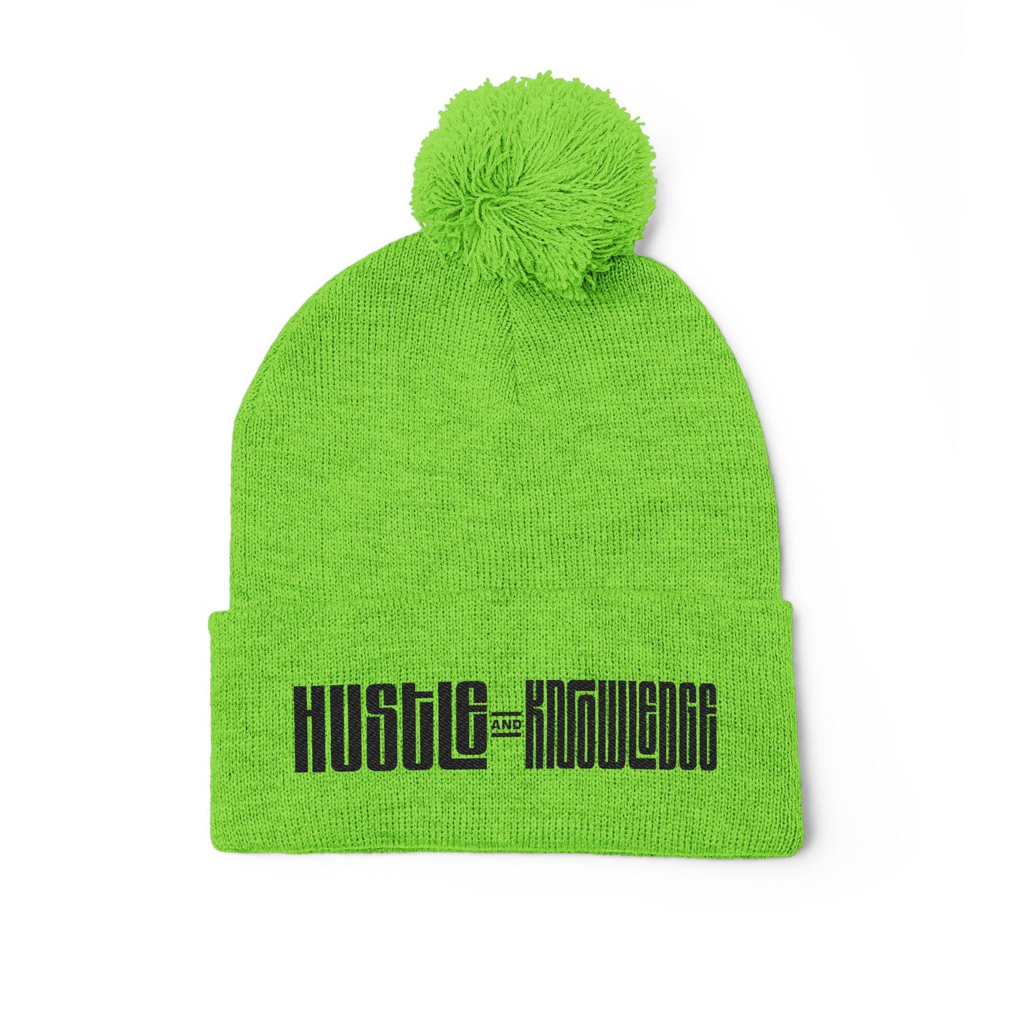 Hustle and Knowledge Pom-Pom Knit Cap
