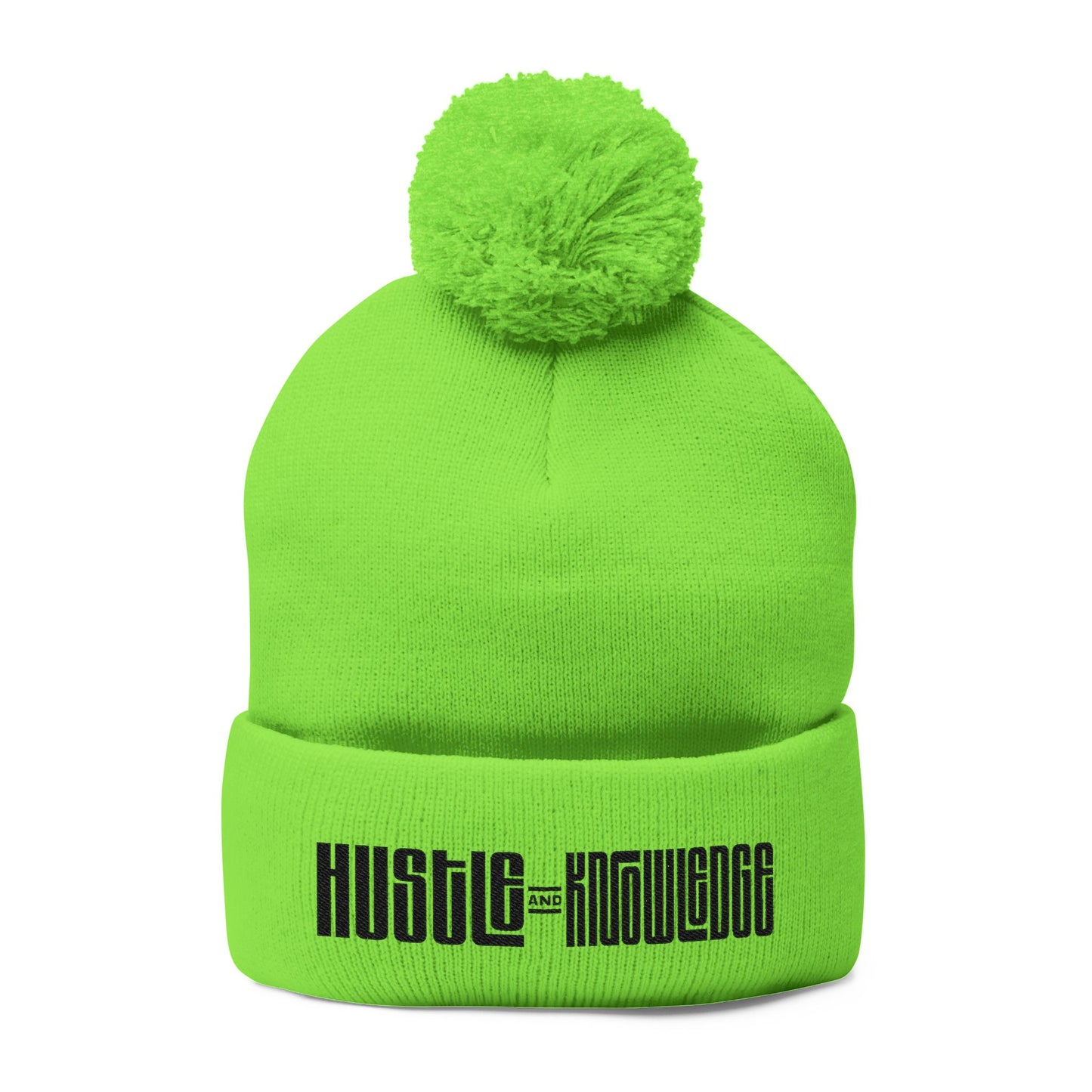 Hustle and Knowledge Pom-Pom Knit Cap
